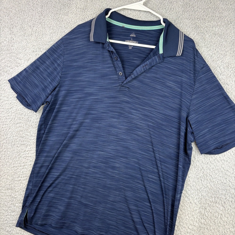 Adidas Polo Men Large Blue Golf Space Dye Performance Short Sleeve Shirt Striped